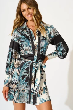 Online Fleur De Lune Dress in Black and Blue Floral Dresses|Party