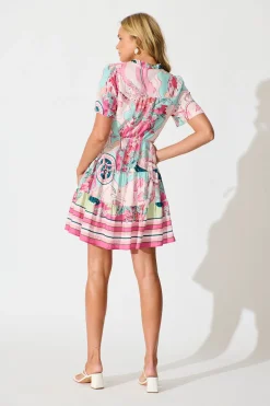 Outlet Flora Dress in Pink Multi Linen Blend Dresses|Casual