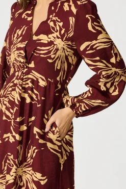 New Flora Script Maxi Dress in Wine with Cream Print Dresses|Party