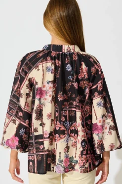 Hot Floral Cascade Top in Black with Blush Patchwork Floral Tops|Party & Occasion