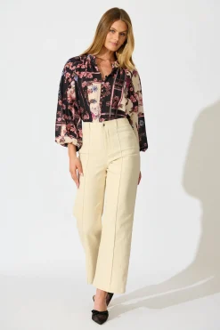 Hot Floral Cascade Top in Black with Blush Patchwork Floral Tops|Party & Occasion