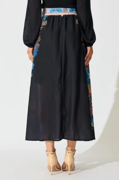 Fashion Floral Muse Maxi Skirt in Black Multi Floral Linen Blend Bottoms|Skirts & Shorts