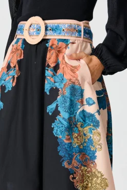 Fashion Floral Muse Maxi Skirt in Black Multi Floral Linen Blend Bottoms|Skirts & Shorts