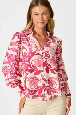 Fashion Florence Shirt in Pink Floral Print Tops
