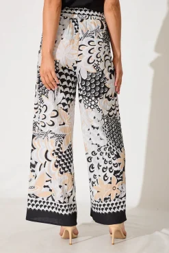 Fashion Forsythia Pant In Black With Beige Print Bottoms