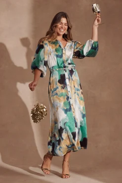 Best Gabi Maxi Shirt Dress In Blue Green Watercolour Dresses|Party