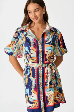 Discount Gabrielino Shirt Dress In Navy Multi Print Satin Dresses|Casual