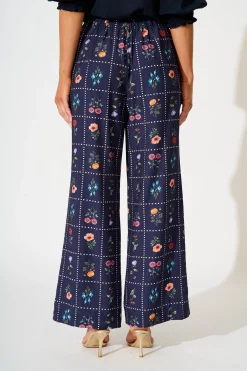 Discount Garden Frame Pant in Navy with Multi Floral Bottoms|Pants