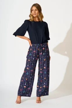 Discount Garden Frame Pant in Navy with Multi Floral Bottoms|Pants