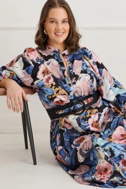 Best Garden Gala Maxi Dress in Multi Blue Floral Linen Blend Dresses|Party