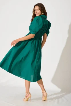 Best Gemini Midi Shirt Dress In Green Cotton Dresses|Party