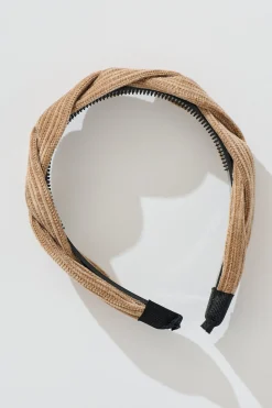 Sale Gina Braided Twist Headband in Brown Corduroy Hair Accessories