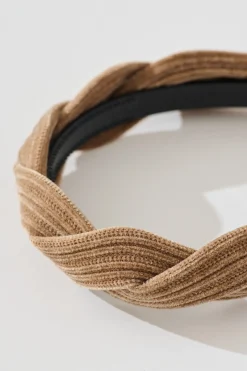 Sale Gina Braided Twist Headband in Brown Corduroy Hair Accessories