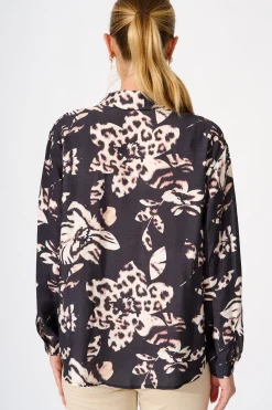 Outlet Gina Shirt in Black with Brown Print Tops|Workwear