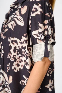 Outlet Gina Shirt in Black with Brown Print Tops|Workwear