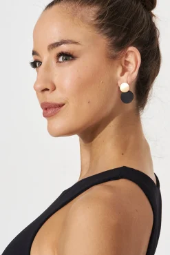 Clearance Gloria Earrings In Black With Gold Jewellery