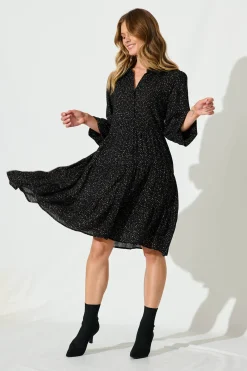 New Glorietta Smock Dress In Black Multi Speckle Dresses|Casual
