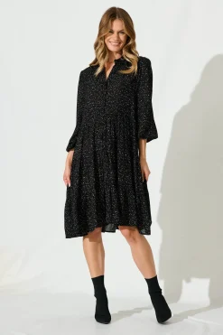 New Glorietta Smock Dress In Black Multi Speckle Dresses|Casual
