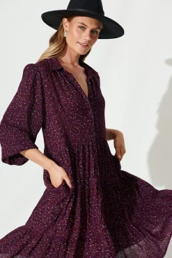 Clearance Glorietta Smock Dress In Plum Multi Speckle Dresses|Casual