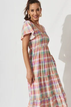 Hot Glorya Midi Dress In Multi Check Gingham Dresses|Party