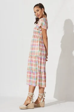 Hot Glorya Midi Dress In Multi Check Gingham Dresses|Party