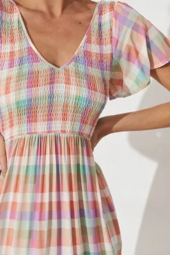 Hot Glorya Midi Dress In Multi Check Gingham Dresses|Party