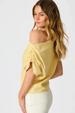 Discount Golden Hour Off Shoulder Top in Butter Yellow Cotton Tops|Casual