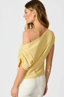 Discount Golden Hour Off Shoulder Top in Butter Yellow Cotton Tops|Casual