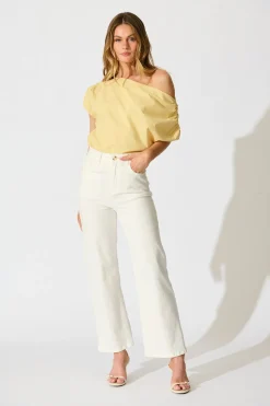 Discount Golden Hour Off Shoulder Top in Butter Yellow Cotton Tops|Casual