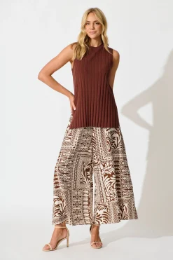 Best Goldie Wide Leg Pant in Chocolate and Cream Tile Print Bottoms