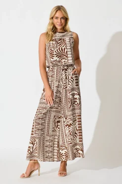 Best Goldie Wide Leg Pant in Chocolate and Cream Tile Print Bottoms