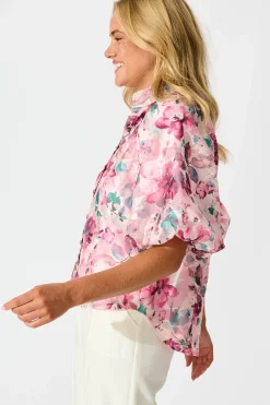 Discount Good love Shirt in Multi Pink Floral Organza Tops|Party & Occasion