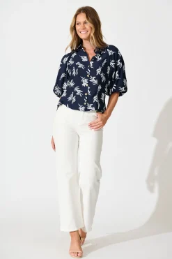 Best Good Love Shirt in Navy with White Leaf Tops|Party & Occasion