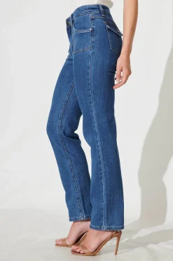 Discount Grande Mid Rise Straight Leg Jean In Mid Blue Denim Bottoms|Denim