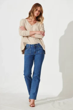 Discount Grande Mid Rise Straight Leg Jean In Mid Blue Denim Bottoms|Denim
