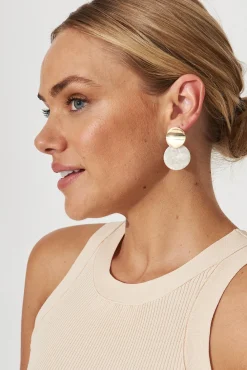 Fashion Grazia Earrings In White Pearlescent With Gold Jewellery|Wedding Guest