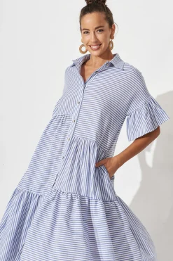 Outlet Gwennie Midi Shirt Dress In Blue And White Stripe Cotton Dresses|Casual