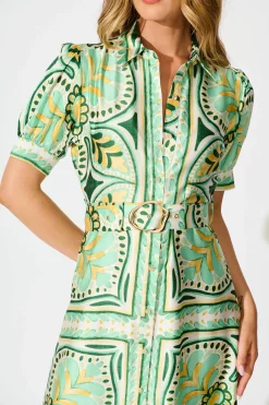 Discount Halswell Maxi Shirt Dress In Green And Yellow Tile Print Dresses|Casual