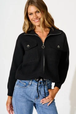 Best Hamptons Funnel Jacket in Black Wool Blend Outerwear|Outerwear