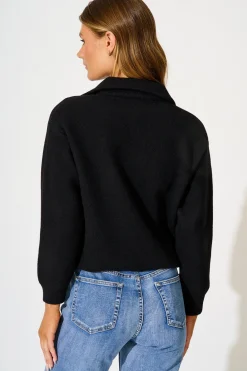 Best Hamptons Funnel Jacket in Black Wool Blend Outerwear|Outerwear