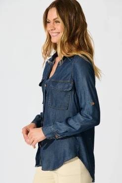 Fashion Harlow Shirt in Dark Blue Chambray Tops|Casual
