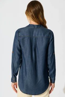 Fashion Harlow Shirt in Dark Blue Chambray Tops|Casual