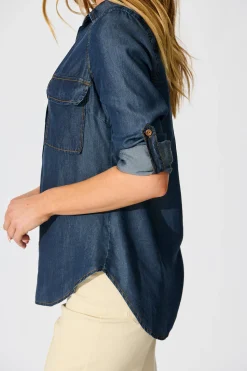 Fashion Harlow Shirt in Dark Blue Chambray Tops|Casual