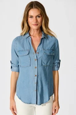 Fashion Harlow Shirt in Light Blue Chambray Tops|Casual