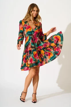 Outlet Have My Heart Dress in Multi Watercolour Print Dresses|Party