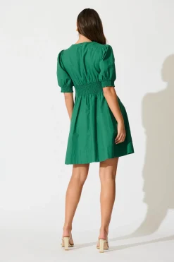 Discount Hazel Dress in Emerald Green Cotton Dresses|Casual