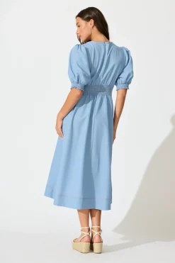 Hot Hazelina Midi Dress in Blue Dresses|Casual