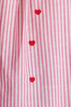 Hot Hearts Desire Shirt in Pink Stripe and Heart Embroidered Tops|Casual