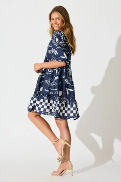 Online Heartvale Smock Dress in Navy with White Cotton Dresses|Casual