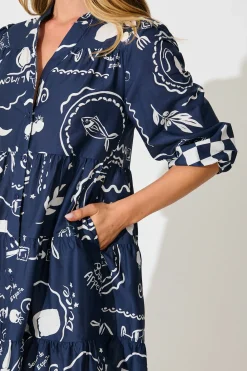 Online Heartvale Smock Dress in Navy with White Cotton Dresses|Casual